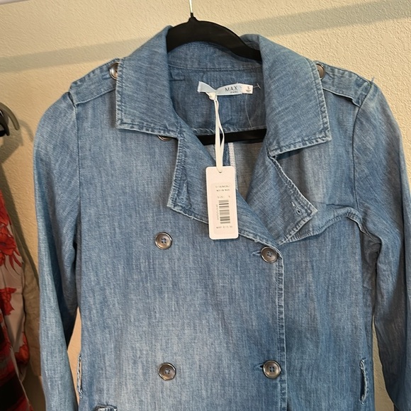 MAX JEANS BY MAX STUDIOS (NEW) MILITARY DOUBLE BREASTED TRENCH COAT SZ S - Picture 4 of 14